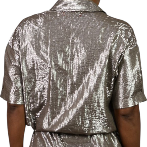 Xirena Theo Metallic Jumpsuit Brown Metallic Shimmer Cotton Lurex Belted Small - Picture 5 of 16